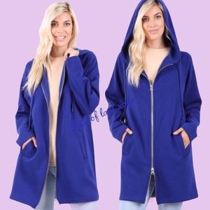 ROYAL BLUE 2 WAY ZIPPER HOODIE SWEAT JACKET
